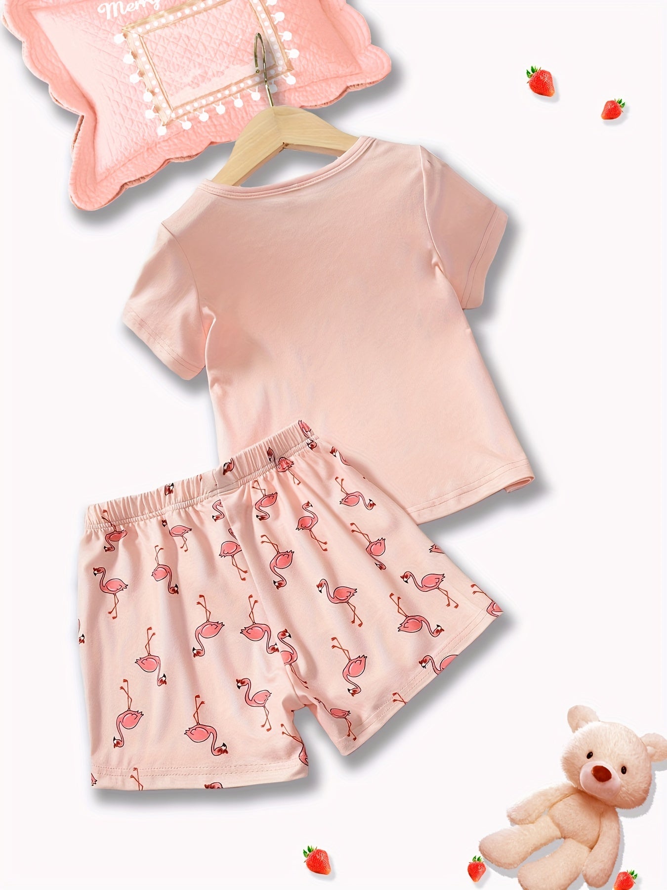 2pcs Toddler Girls Flamingo T shirt & Shorts Set Loungewear Pajamas Suit