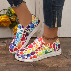 Heart Pattern Skate Shoes Lace-Up Lightweight Flat Women's Skateboard Shoes