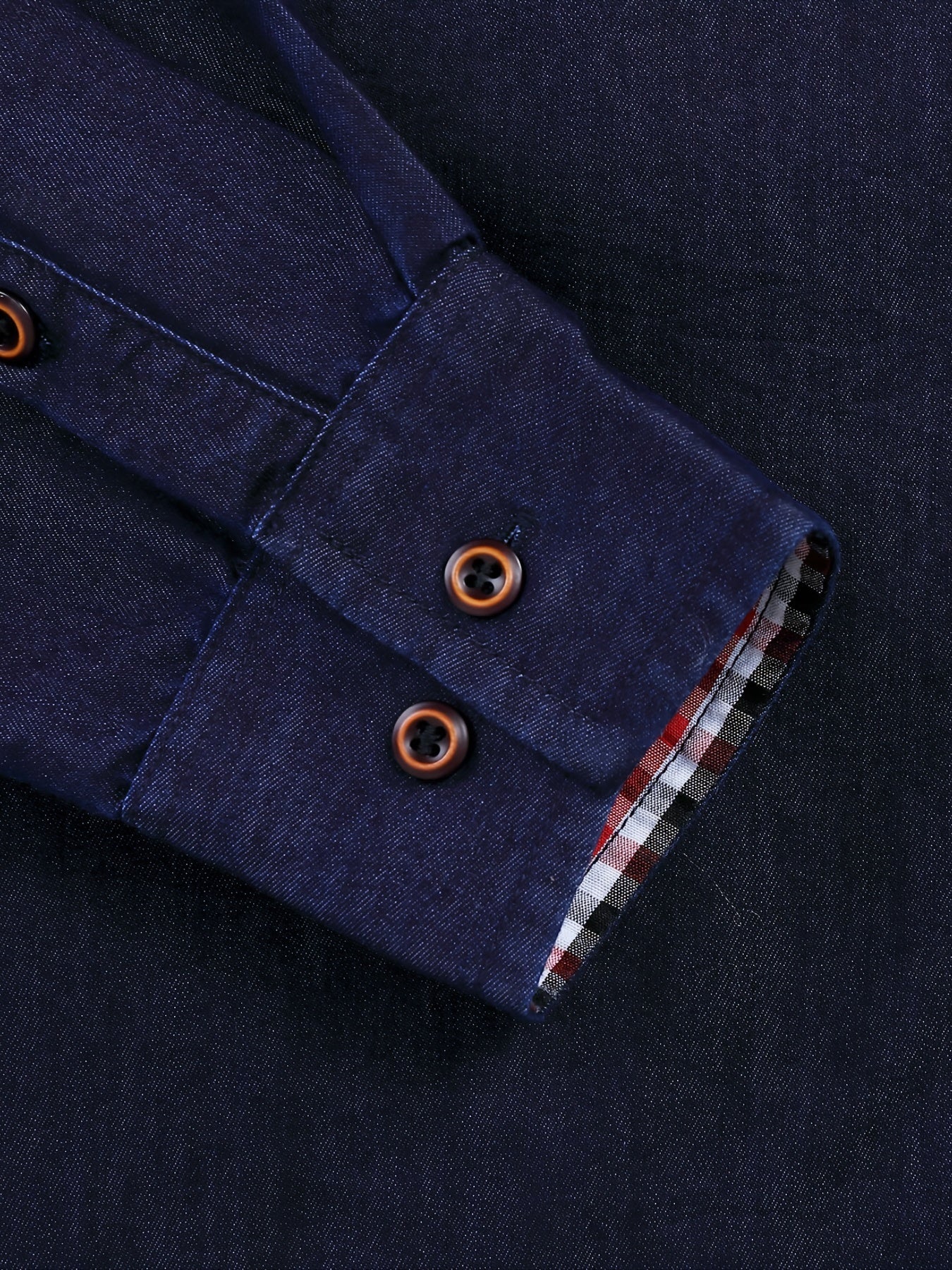 Men's Casual Cotton Navy Denim Button Up Shirt With Stripe Lining