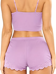 Lace Pajama Set V Neck Cami Top & Shorts Sleepwear