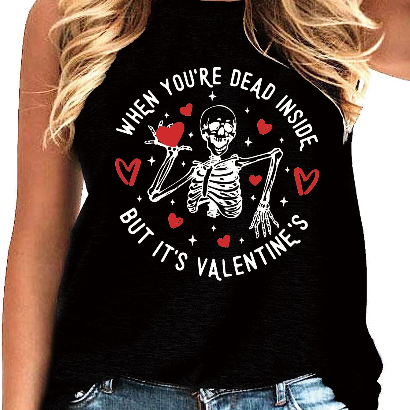 Skull & Letter Print Crew Neck Tank Top for Women