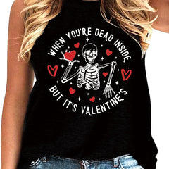 Skull & Letter Print Crew Neck Tank Top for Women