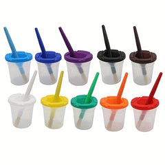10pc Spill Proof Paint Cup & 10pc Large Round Brush Set