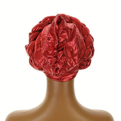Wine Red Hot Stamping Turban Cap Elastic Braided Pre tied Head Wrap