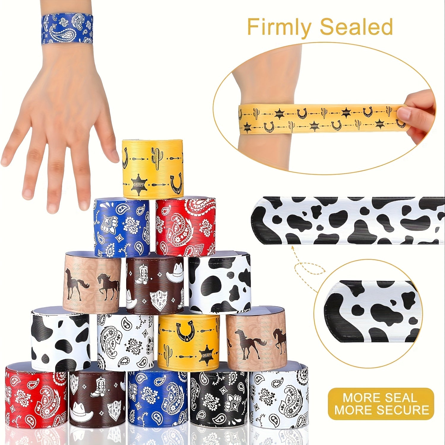 20pcs Western Party Cowboy & Horse Slap Bracelets with 8 Styles