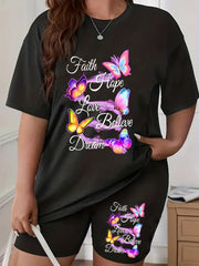 Tie Dye Glitter Lip Print Top & Shorts Set