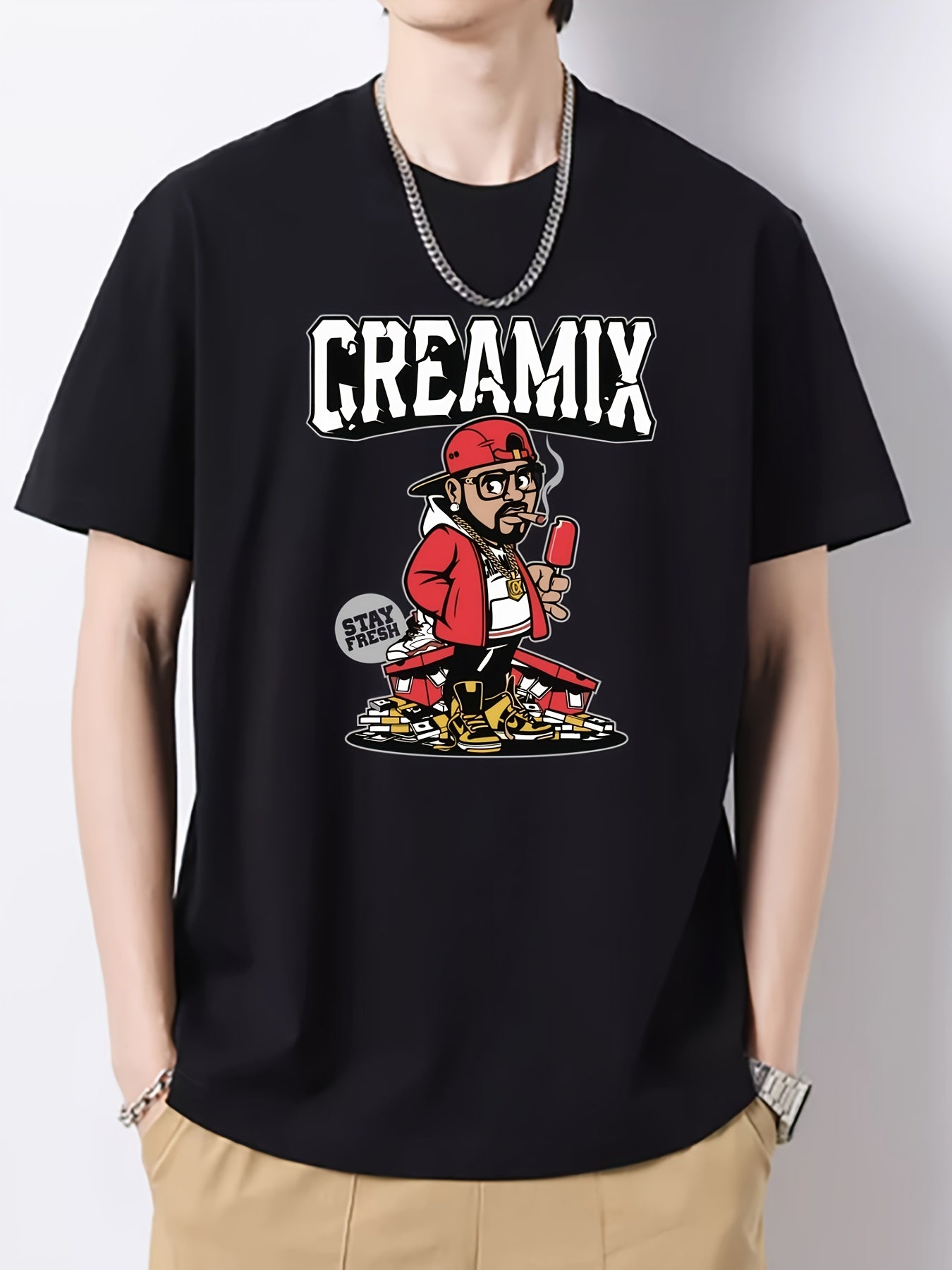 Men's Slim Fit Printed Round Neck T-Shirt for Spring Summer