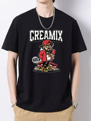 Men's Slim Fit Printed Round Neck T-Shirt for Spring Summer