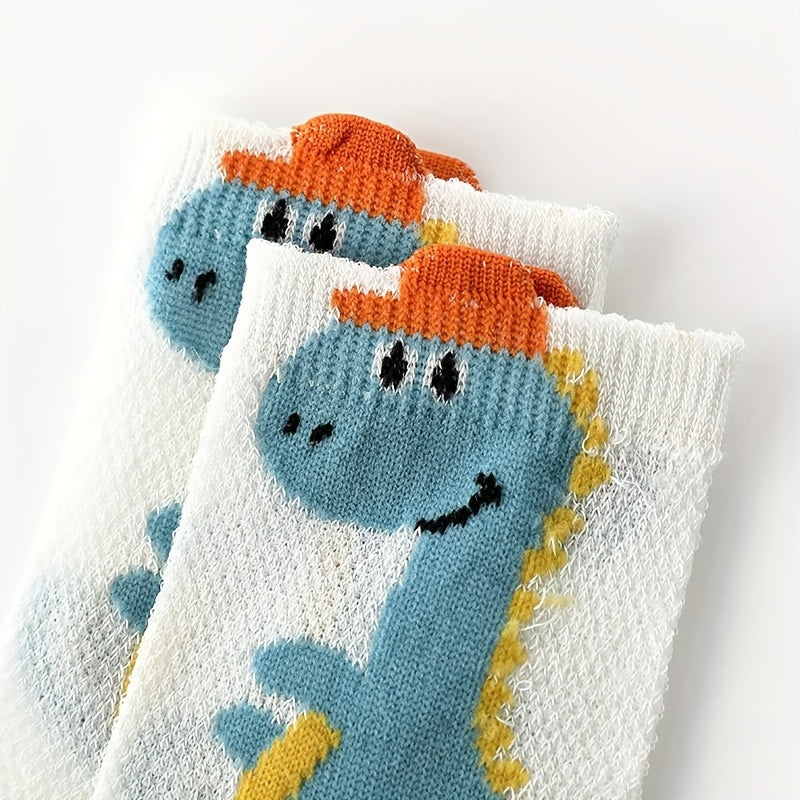 5 Pairs Boys Dinosaur Pattern Short Crew Socks - Breathable & Comfortable