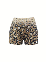 Leopard Print Skinny Shorts Casual Elastic Waist Women's Shorts
