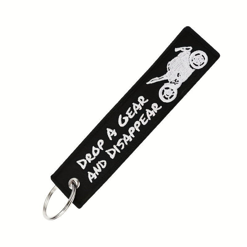 Embroidered Motorcycle Keychain Drop A Gear Disappear