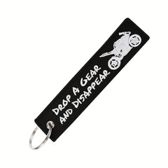 Embroidered Motorcycle Keychain Drop A Gear Disappear