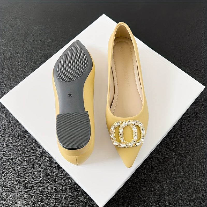 Women's Rhinestone Decor Slip On Chunky Heel Shoes