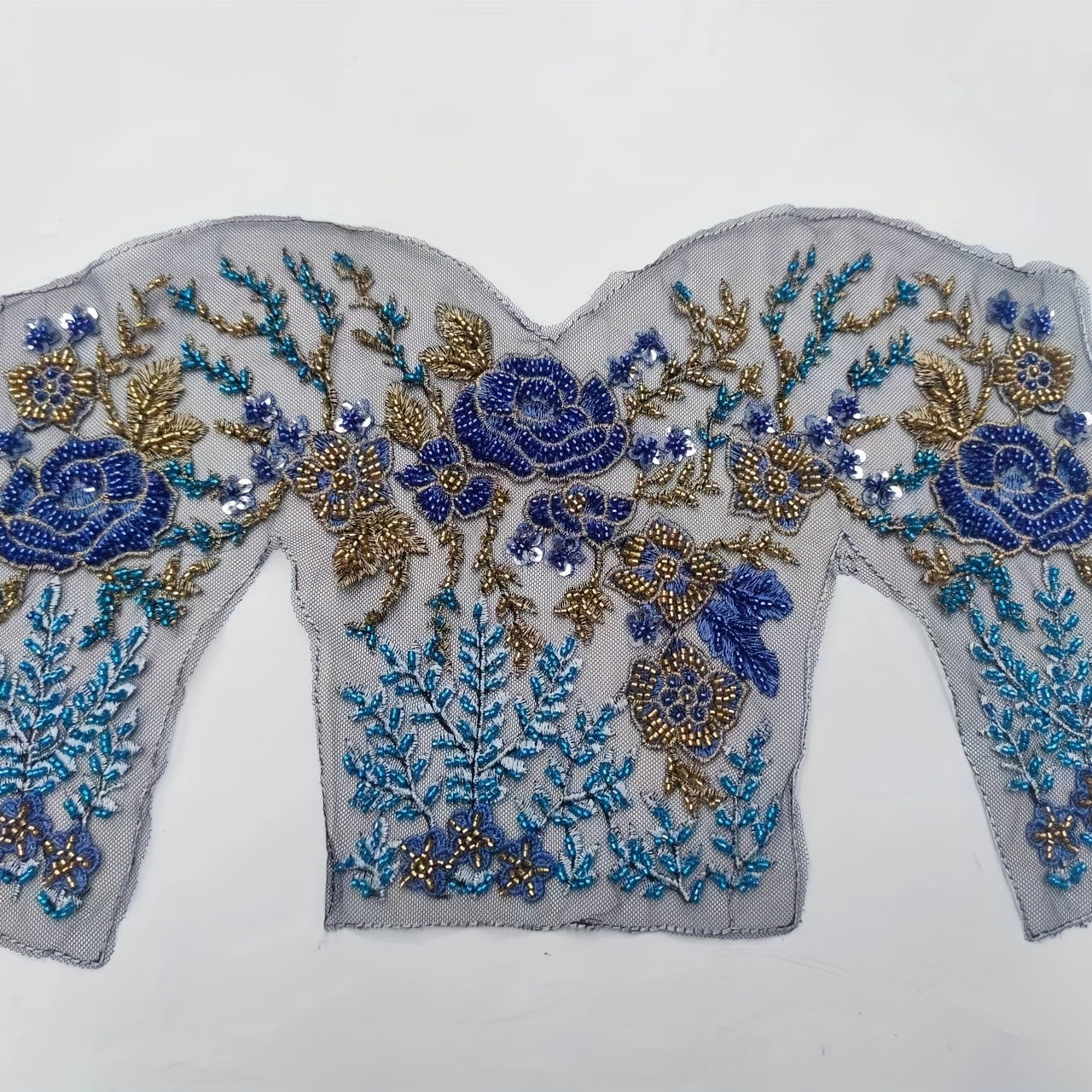 Beaded Tube Embroidered Lace Patch Applique Flower Sticker