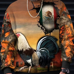 Mexico Rooster Print Men's Sweatshirt Loose Pullover for Autumn Winter