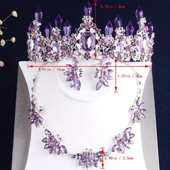 Baroque Crystal Bridal Jewelry Set Amethyst Crown Necklace Earrings