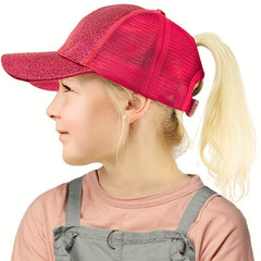 Girls Glitter Baseball Cap Mesh Sunshade Hat Outdoor Activities