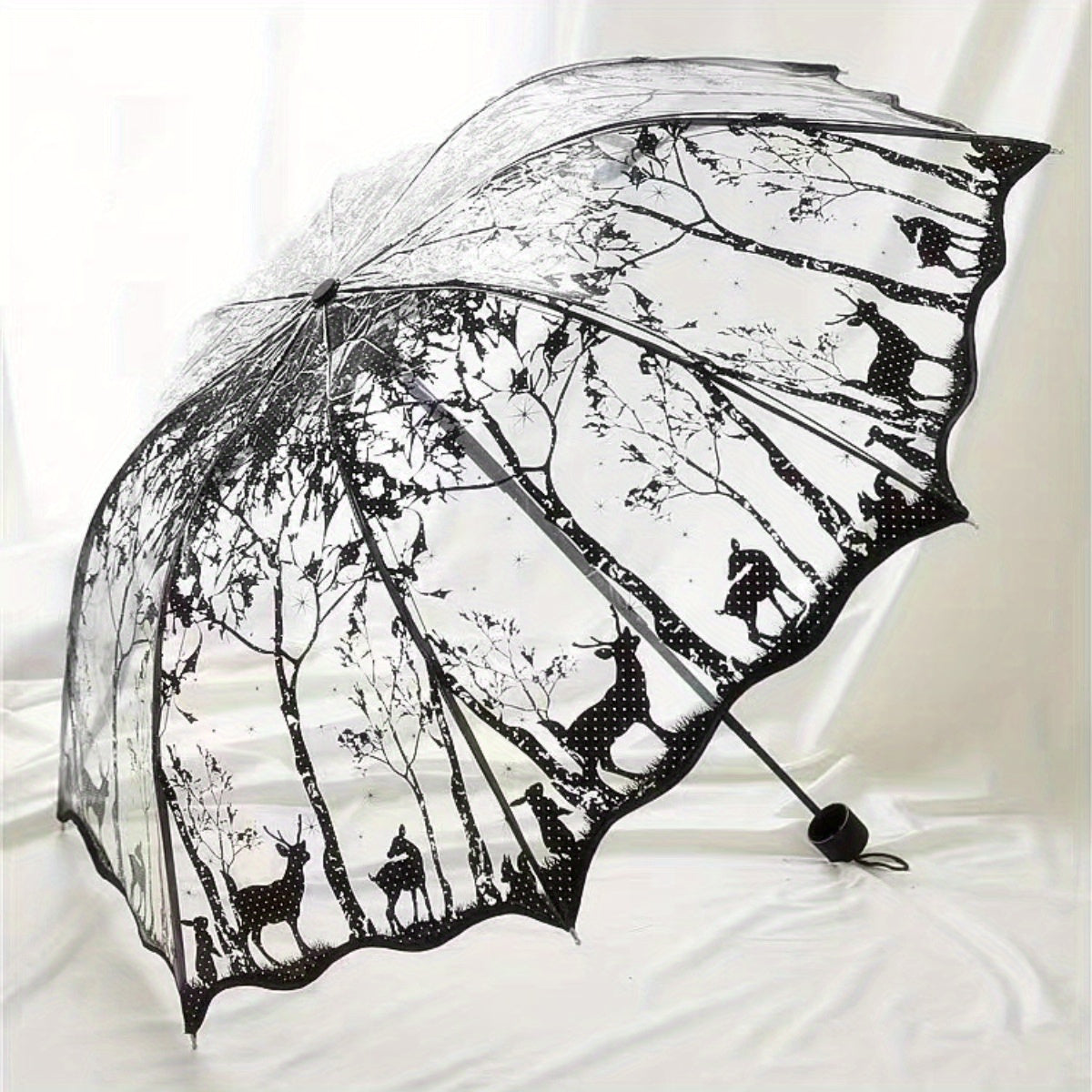 Wave Edge Retro Transparent Umbrella PVC Three Folding Arch