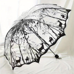 Wave Edge Retro Transparent Umbrella PVC Three Folding Arch
