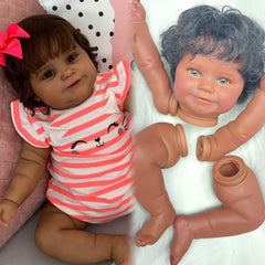 Dark Skin Reborn Doll Kits With Rooted Hair DIY Kit