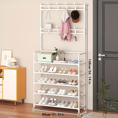 Coat and Shoe Storage Rack with Hat Rack