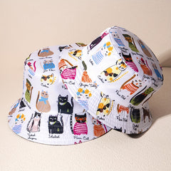Cat Print Reversible Basin Hat Unisex Fisherman Cap