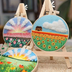 DIY Hanging Painting Wall Decoration Kit with Print, Drawings, Embroidery Cloth