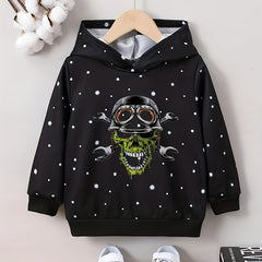 Skull Print Boys Casual Pullover Long Sleeve Hoodie