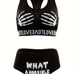 Skull Print Bra & Panties Halloween Lingerie Set