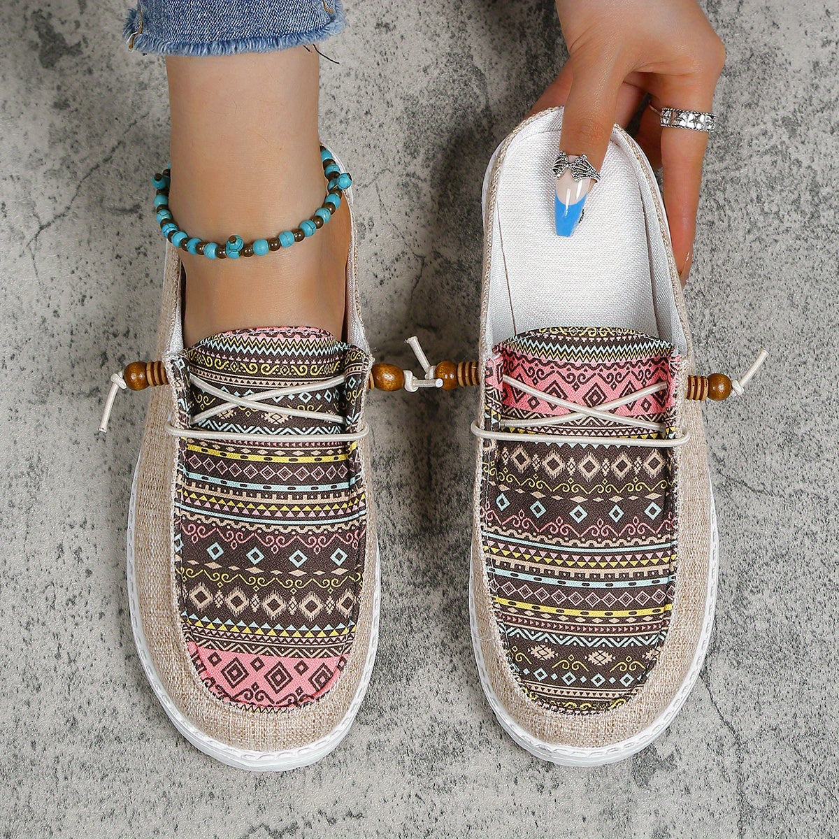 Women's Ethnic Style Canvas Lace Up Mule Sneakers