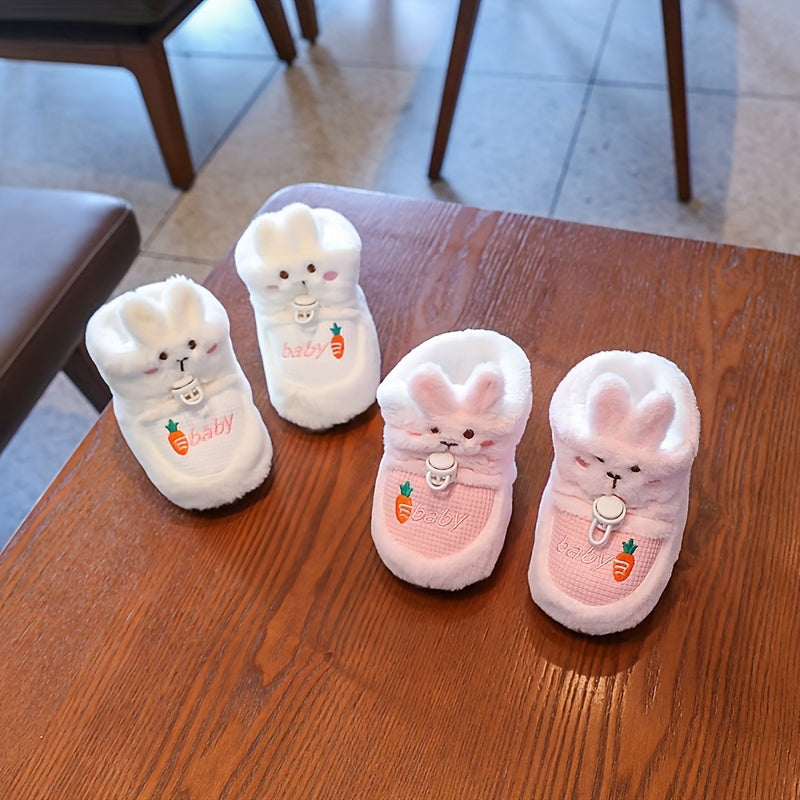 Cartoon Rabbit Baby Girls Indoor Fleece Boots