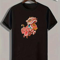 Lion Dance Print Men's Graphic T-shirt for Summer