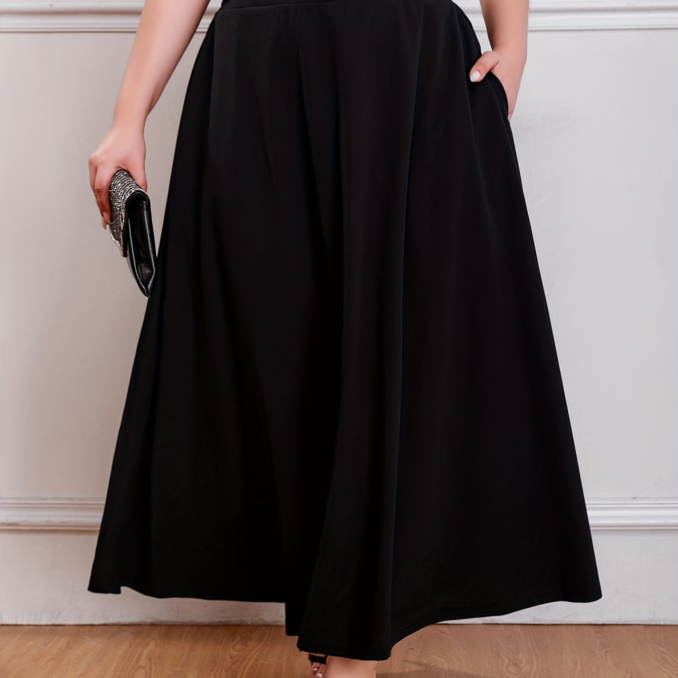Solid High Rise Maxi Skirt with Pockets