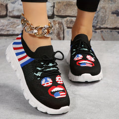 Women's Smiling Face Pattern Walking Shoes Independence Patriotic Mesh
