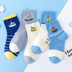 5 Pairs Kids Warm Cartoon Ships Pattern Socks