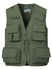 Men's Zipper Pockets Cargo Vest for Outdoor Activities