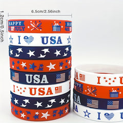 American Flag Silicone Bracelet Elastic Wristband Rubber Band 12/24pcs