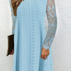 Solid Eyelet Embroidered Lace Raglan Sleeve Dress
