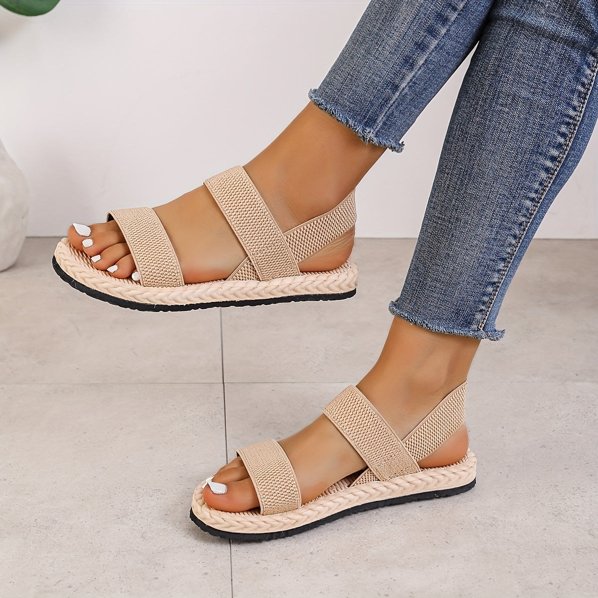 Women's Elastic Strap Espadrille Flat Sandals