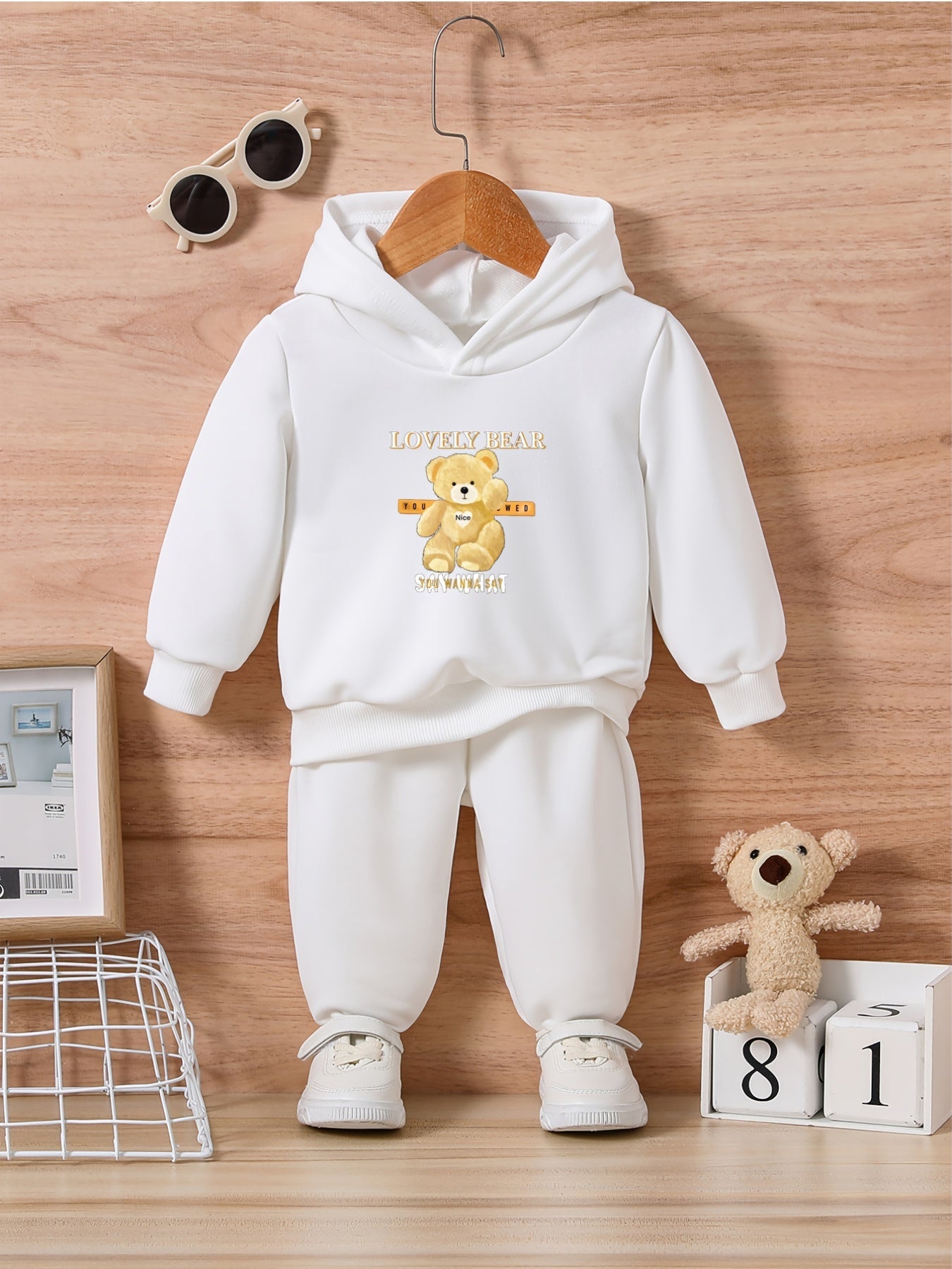 Baby Bear Print Sweatshirt Trousers Set for Autumn/Winter