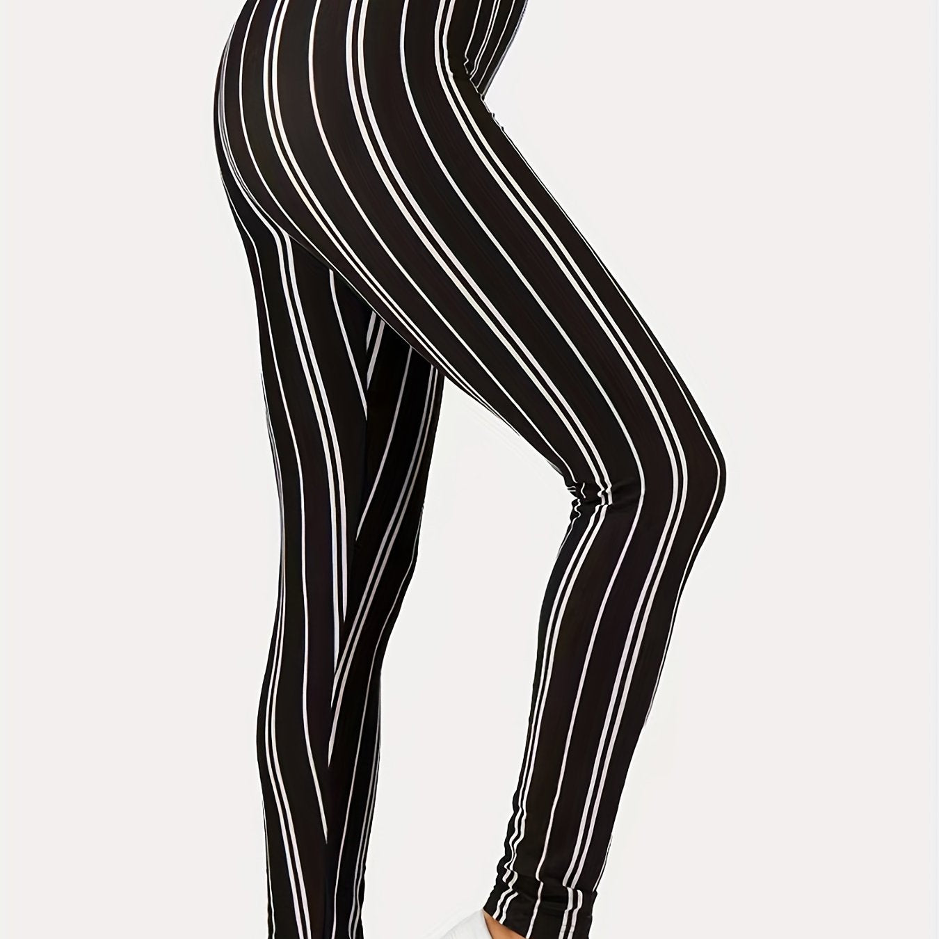 Striped Print High Waist Skinny Leggings Women's Clothing