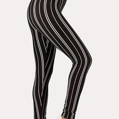 Striped Print High Waist Skinny Leggings Women's Clothing