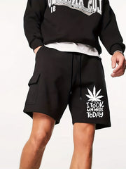 Men s Leaf & Slogan Print Cargo Shorts