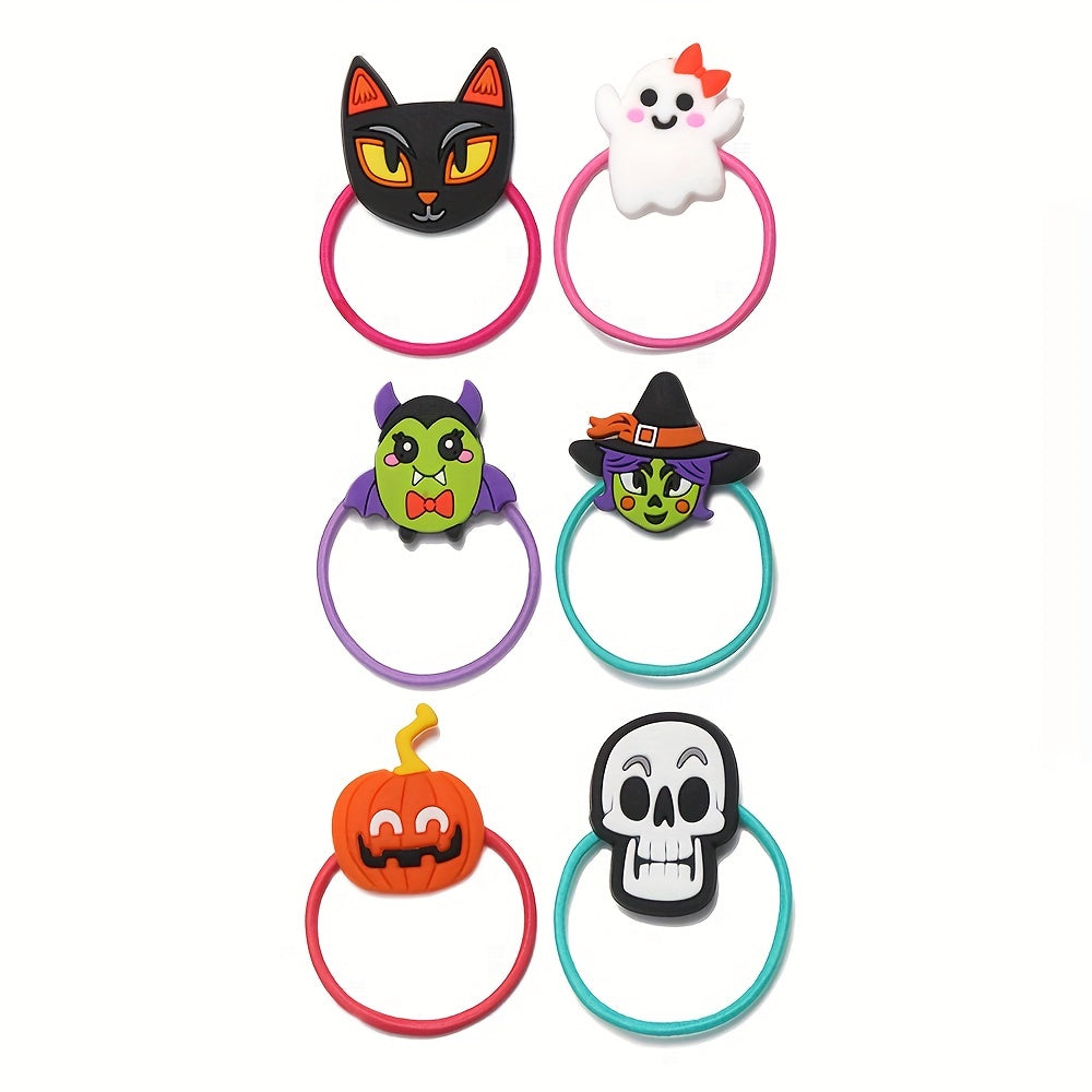 6pcs Halloween Hair Ring Hair Accessories PVC Bat Skull Ghost Witch