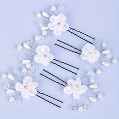 5pcs Flower Crystal Faux Pearl Hairpin Bridal U shaped Hairpin