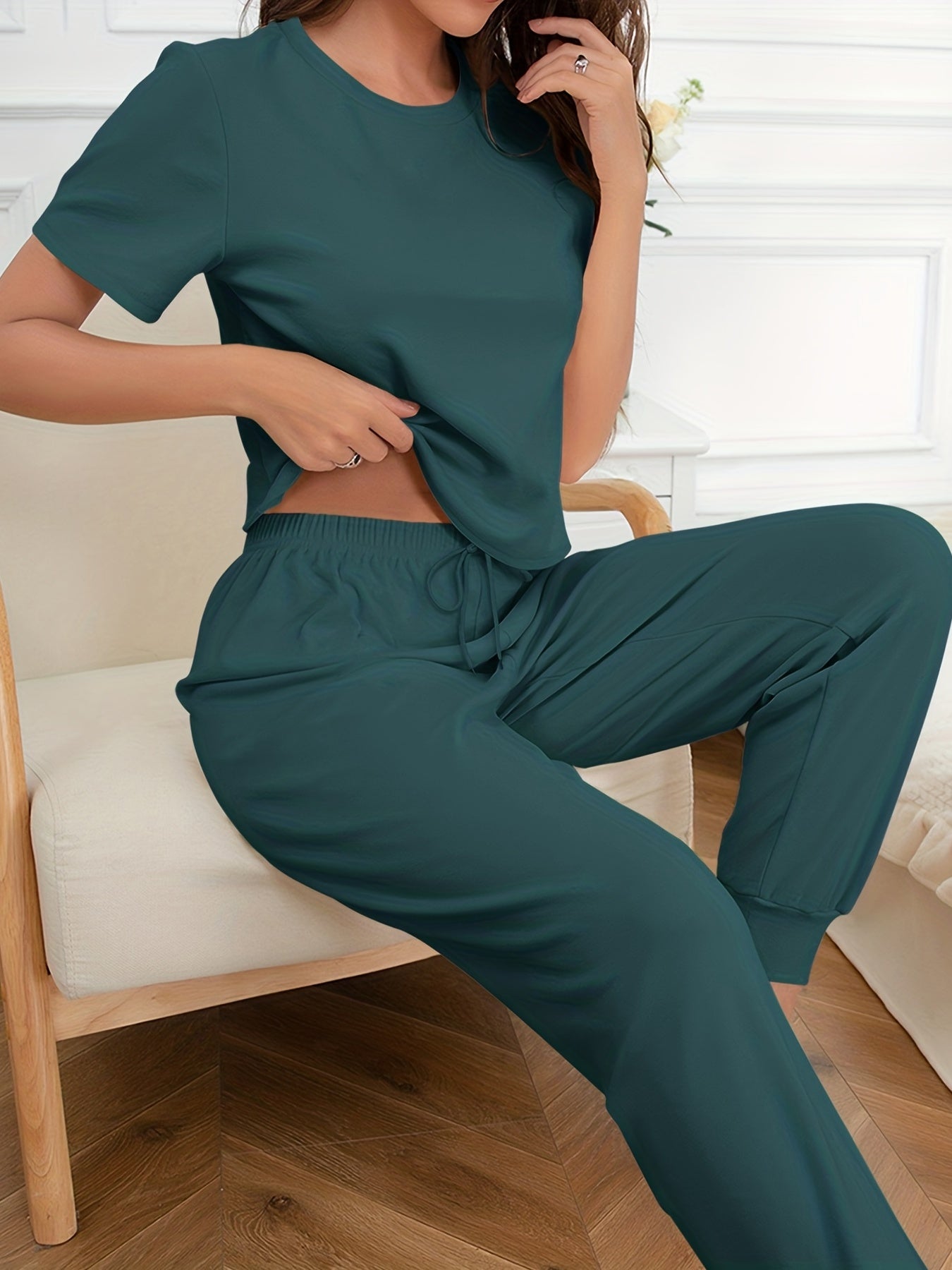 Short Sleeve Top & Pants Lounge Set Women's Loungewear