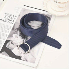 Men's Canvas Belt with Round Buckle - Ideal for Jeans