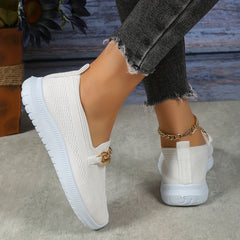 Women's Chain Decor Slip On Sneakers Outdoor Shoes Breathable Low Top