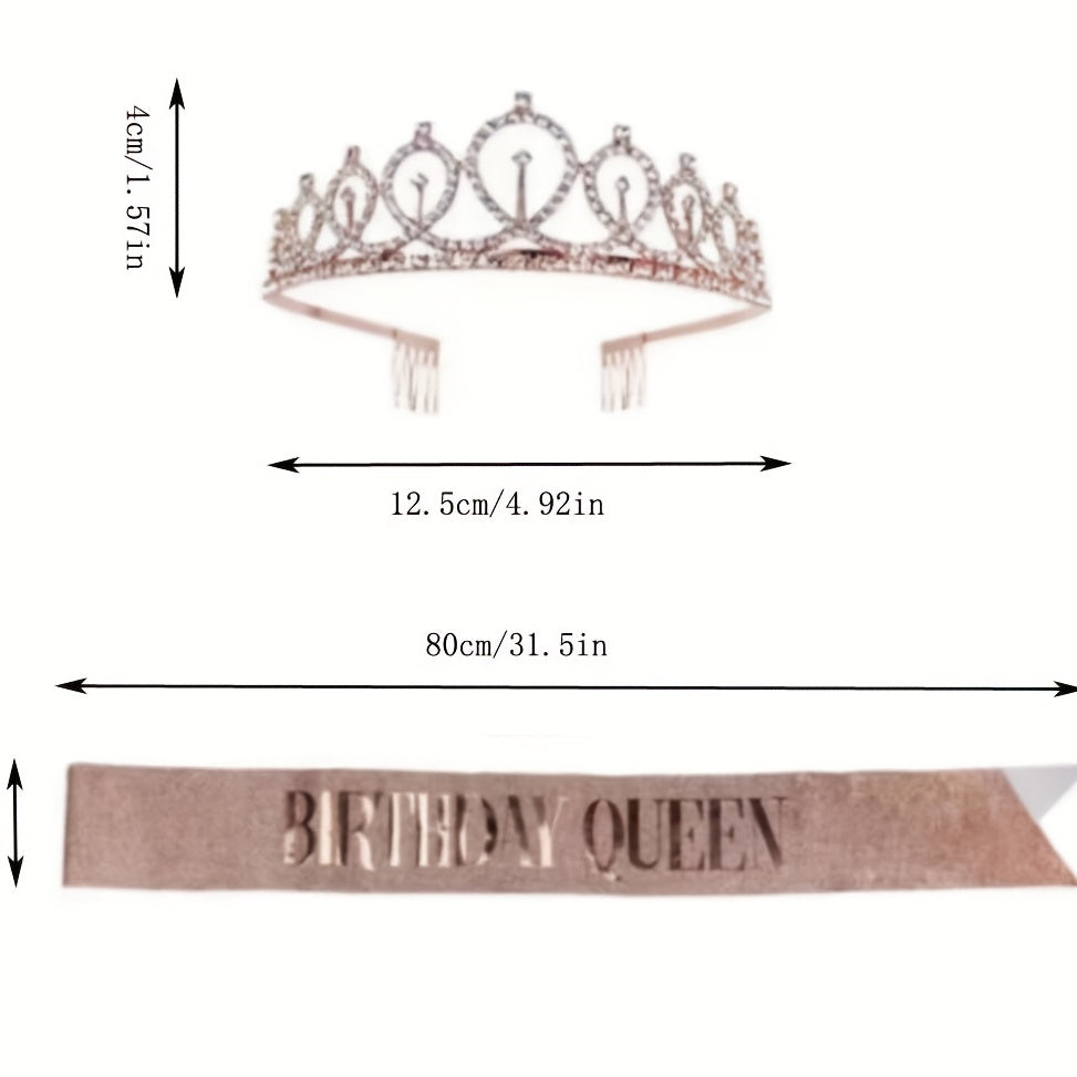 2pcs Bronzing Birthday Shoulder Straps & Crown Set
