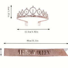 2pcs Bronzing Birthday Shoulder Straps & Crown Set